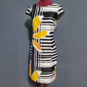 Gabby Skye Black White Yellow Flower Sheath Dress Size 8